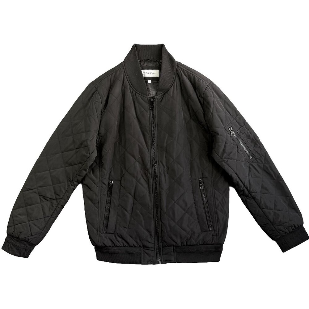 NWOT CALVIN KLEIN Quilted Bomber Jacket Black Mens S Zip Streetwear, Military